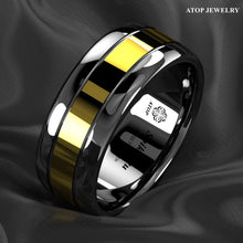 Load image into Gallery viewer, Mens Wedding Band Rings for Men Wedding Rings for Womens / Mens Rings Dome Black Grooved Gold Center - Jewelry Store by Erik Rayo
