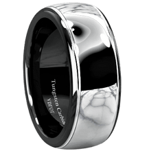 Load image into Gallery viewer, Men&#39;s Wedding Band Rings - Black Silver Dome Center - Wedding Rings for Men and Women
