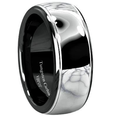 Men's Wedding Band Rings - Black Silver Dome Center - Wedding Rings for Men and Women