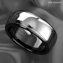 Load image into Gallery viewer, Tungsten Rings for Men Wedding Bands for Him Womens Wedding Bands for Her 8mm Dome Black Silver Center - Jewelry Store by Erik Rayo
