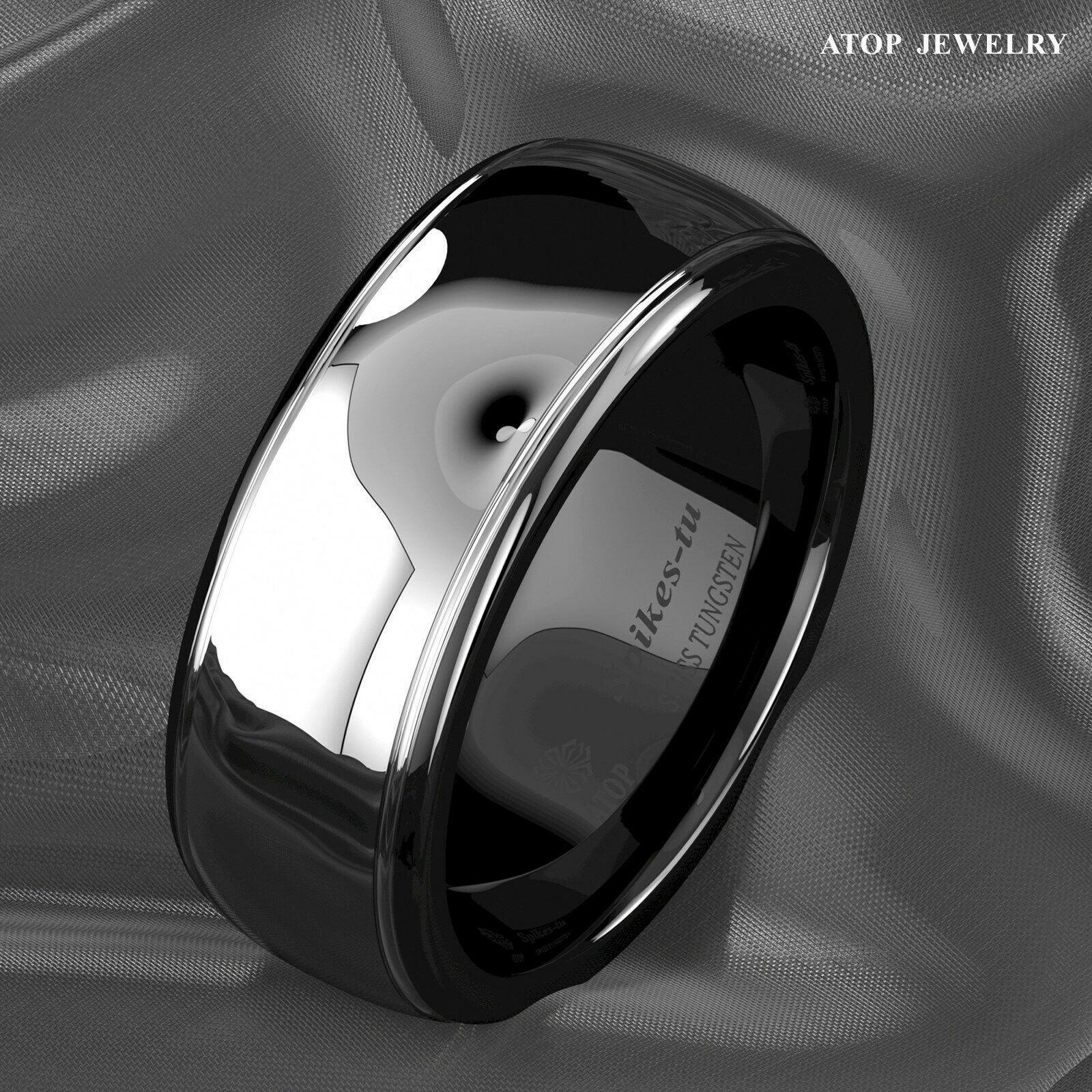 Tungsten Rings for Men Wedding Bands for Him Womens Wedding Bands for Her 8mm Dome Black Silver Center - Jewelry Store by Erik Rayo