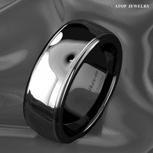 Load image into Gallery viewer, Tungsten Rings for Men Wedding Bands for Him Womens Wedding Bands for Her 8mm Dome Black Silver Center - Jewelry Store by Erik Rayo
