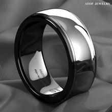 Load image into Gallery viewer, Tungsten Rings for Men Wedding Bands for Him Womens Wedding Bands for Her 8mm Dome Black Silver Center - Jewelry Store by Erik Rayo
