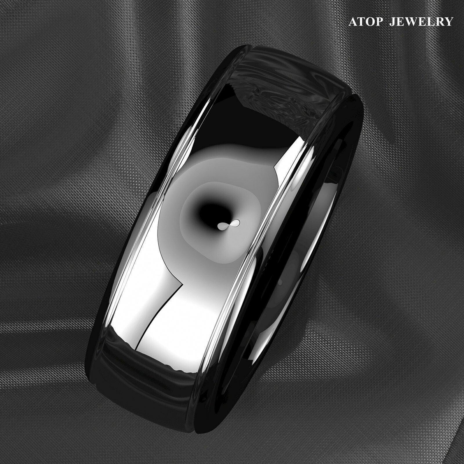 Tungsten Rings for Men Wedding Bands for Him Womens Wedding Bands for Her 8mm Dome Black Silver Center - Jewelry Store by Erik Rayo