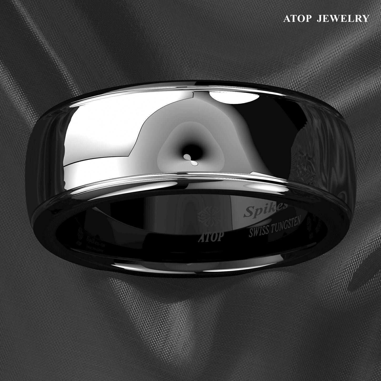Tungsten Rings for Men Wedding Bands for Him Womens Wedding Bands for Her 8mm Dome Black Silver Center - Jewelry Store by Erik Rayo