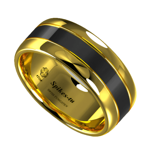 Tungsten Rings for Men Wedding Bands for Him Womens Wedding Bands for Her 8mm Dome Polish Gold Black Center - Jewelry Store by Erik Rayo