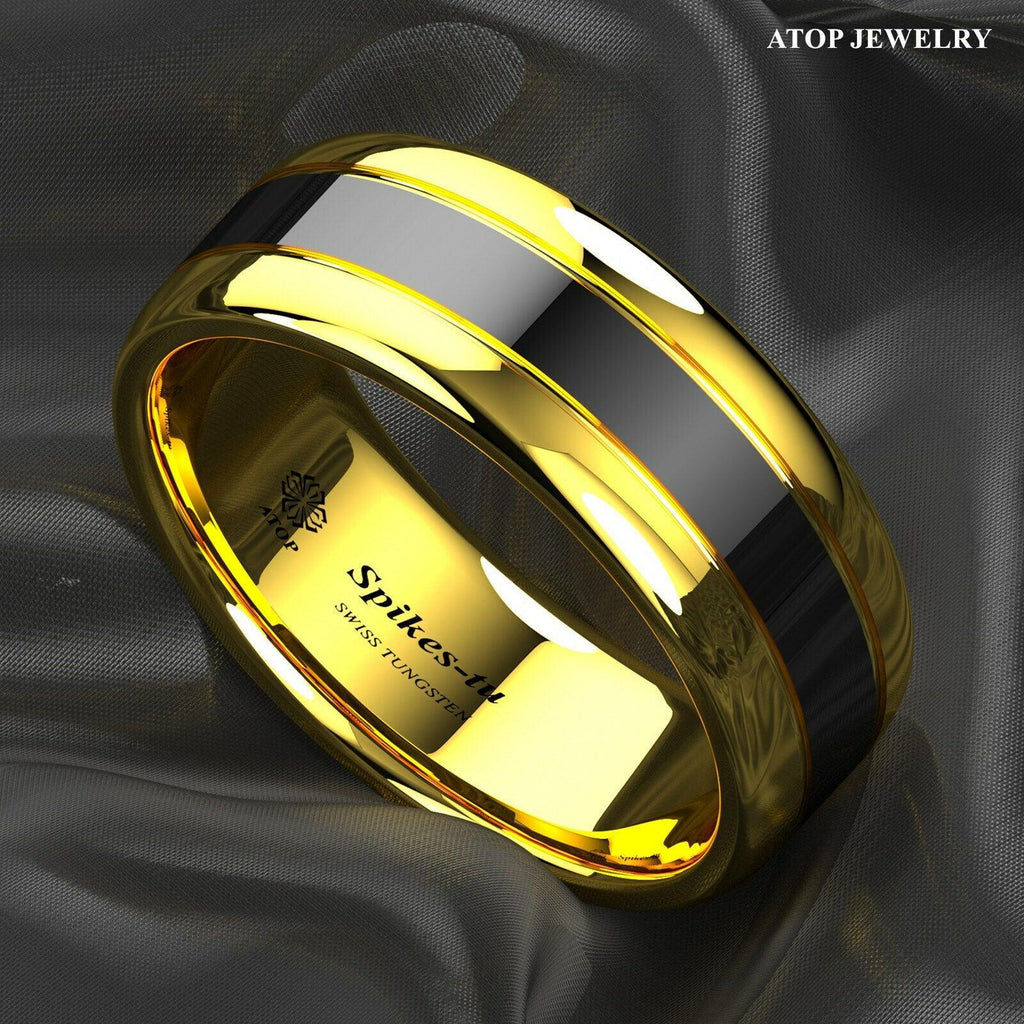 Men's Wedding Band Rings - Dome Polish Gold Black Center - Wedding Rings for Men and Women - Jewelry Store by Erik Rayo