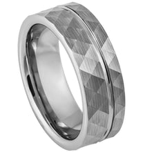 Load image into Gallery viewer, Tungsten Rings for Men Wedding Bands for Him Womens Wedding Bands for Her 8mm Faceted Diamond Cut Brushed Groove Line - Jewelry Store by Erik Rayo
