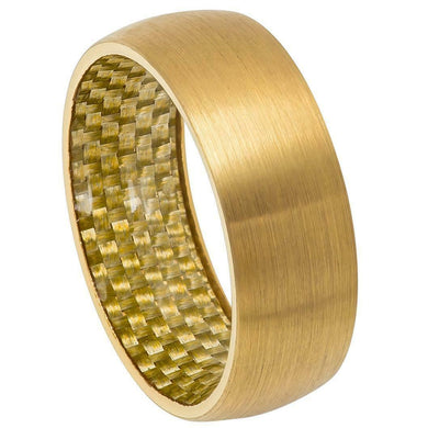 Men's Wedding Band Rings - Gold IP Plated with Fiber Inlay - Wedding Rings for Men and Women