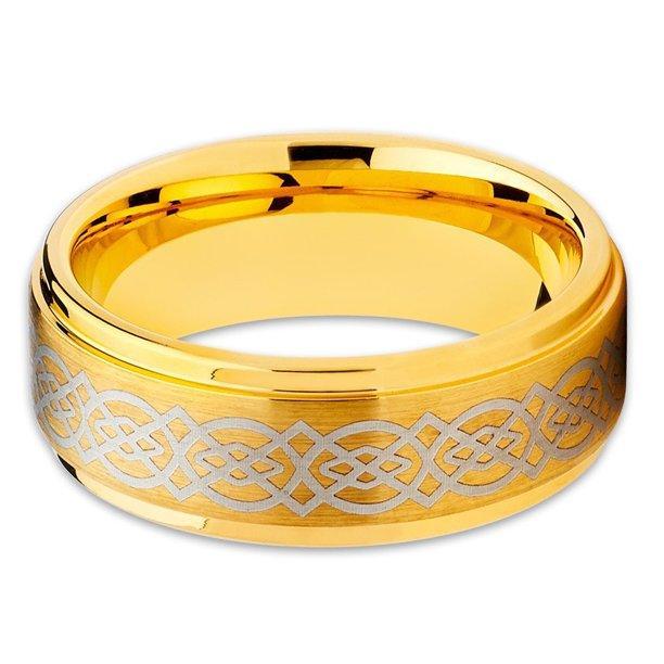 Tungsten Rings for Men Wedding Bands for Him Womens Wedding Bands for Her 8mm Gold Celtic Knot Design - Jewelry Store by Erik Rayo