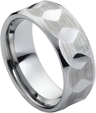 Men's Hammered Beveled Edge Wedding Band Ring - Brushed with Shiny Facet - Perfect for Weddings and Special Occasions