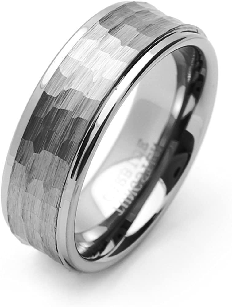 Tungsten Rings for Men Wedding Bands for Him Womens Wedding Bands for Her 8mm Hammered Center - Jewelry Store by Erik Rayo