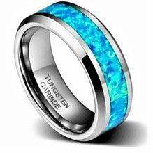 Load image into Gallery viewer, Men&#39;s Wedding Band Ring with Hawaiian Opal Blue Inlay - Wedding Rings for Men and Women
