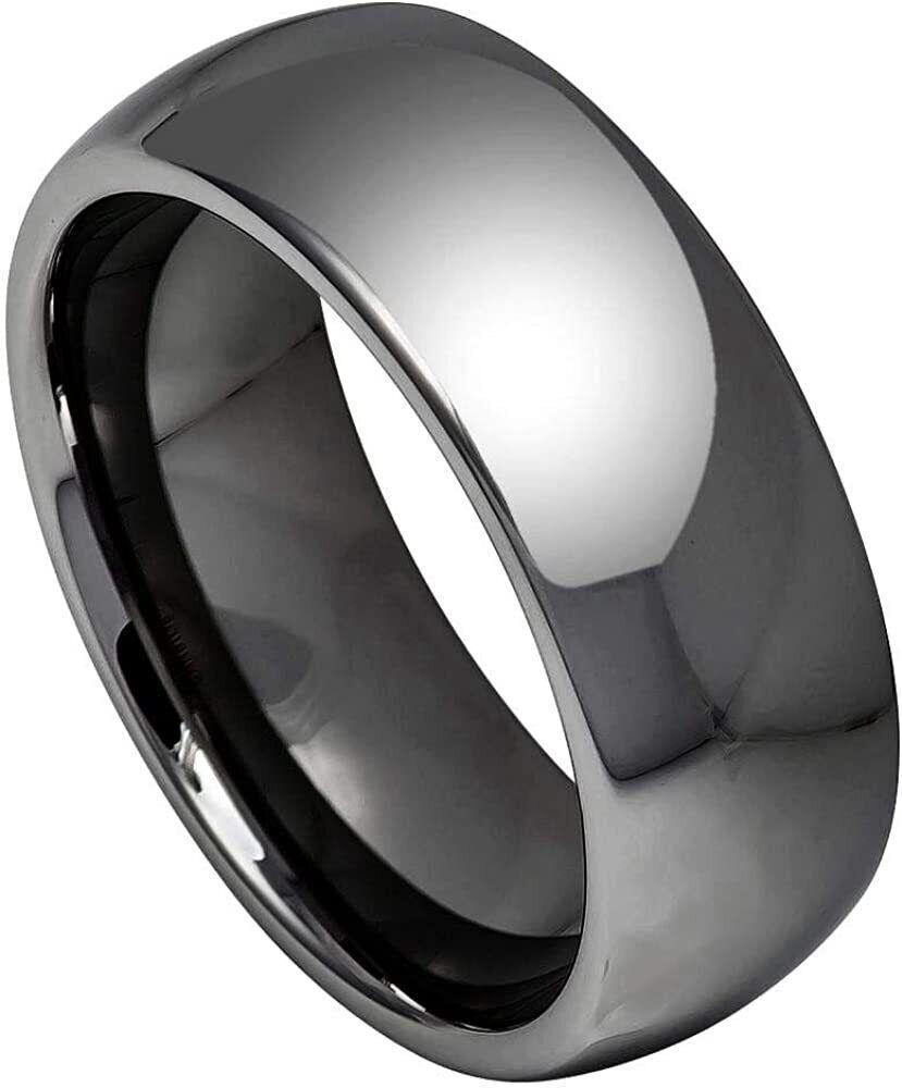 Tungsten Rings for Men Wedding Bands for Him Womens Wedding Bands for Her 8mm High Polished Shiny Dark Gray - Jewelry Store by Erik Rayo