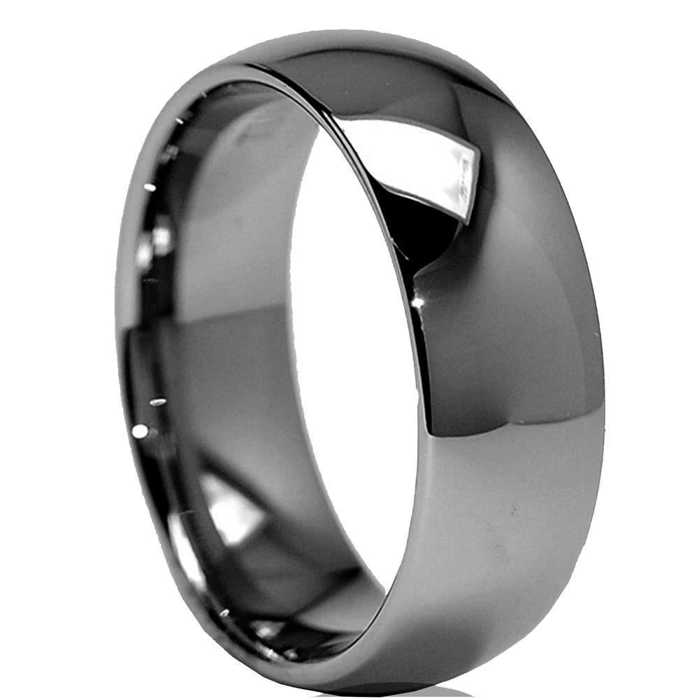 Tungsten Rings for Men Wedding Bands for Him Womens Wedding Bands for Her 8mm High Polished Shiny Dark Gray - Jewelry Store by Erik Rayo