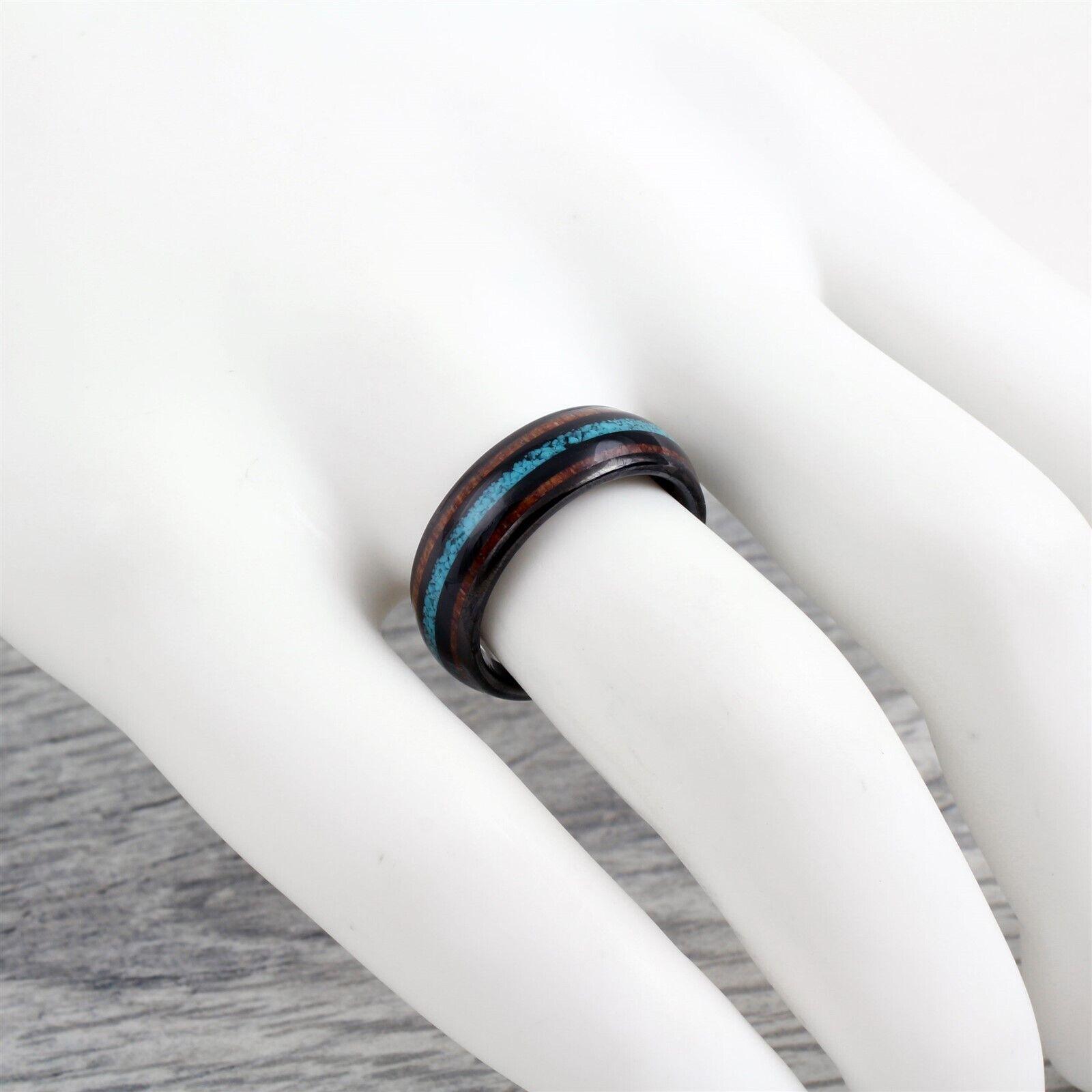 Men's Wedding Band Ring with Koa Wood and Crushed Turquoise - Perfect for Weddings and Special Occasions - Jewelry Store by Erik Rayo