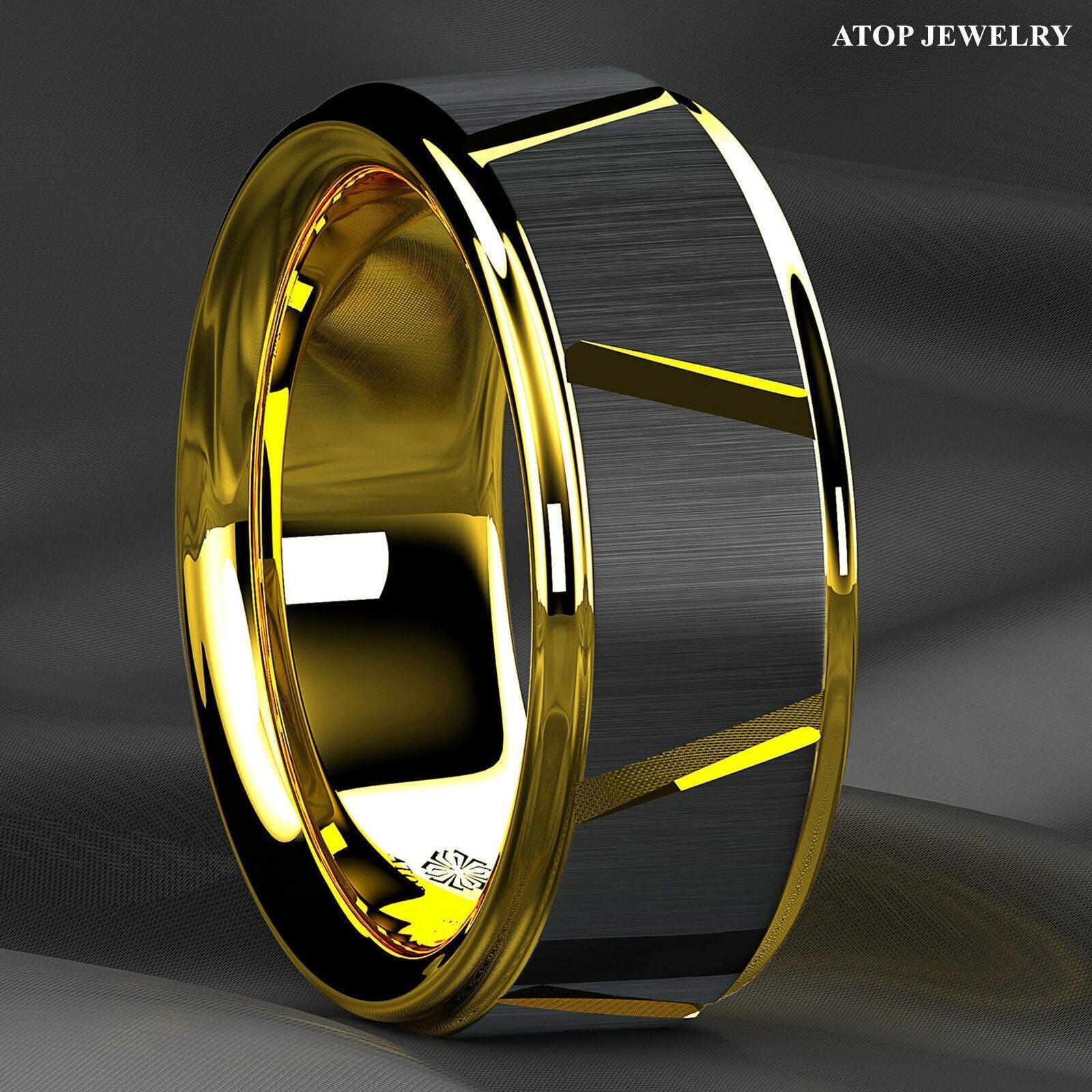 Men's Wedding Band - Luxury Black Brushed Gold Ring for Men and Women - Jewelry Store by Erik Rayo