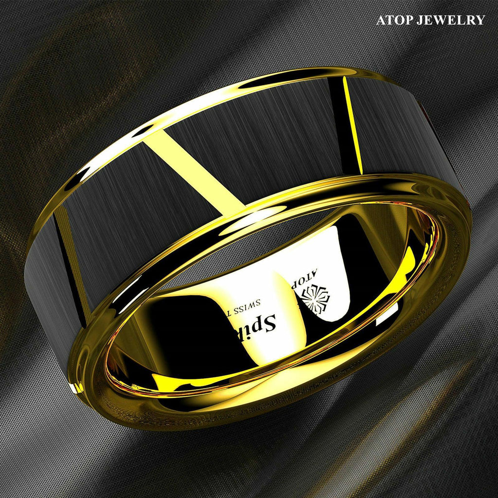 Men's Wedding Band - Luxury Black Brushed Gold Ring for Men and Women - Jewelry Store by Erik Rayo