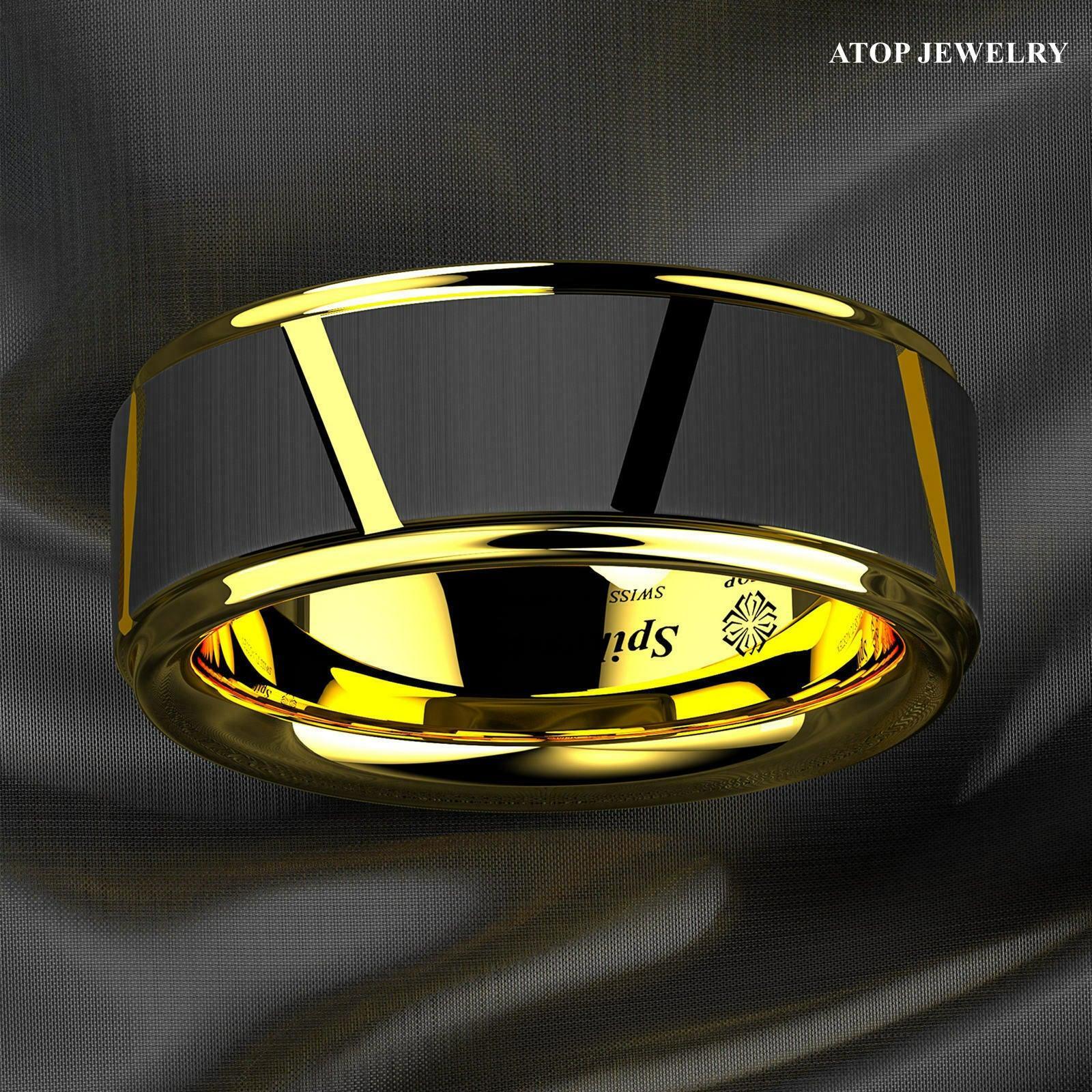 Men's Wedding Band - Luxury Black Brushed Gold Ring for Men and Women - Jewelry Store by Erik Rayo