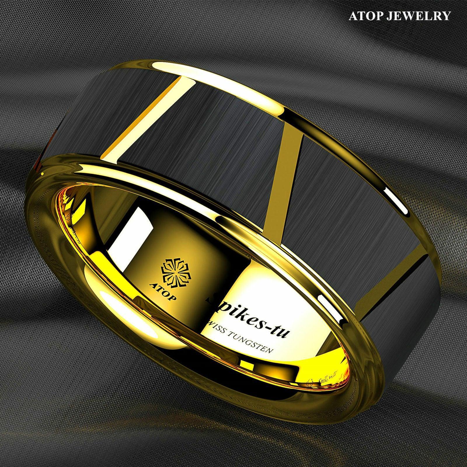 Men's Wedding Band - Luxury Black Brushed Gold Ring for Men and Women - Jewelry Store by Erik Rayo