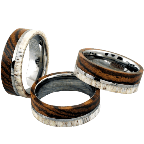 Men's Wedding Band Rings - Offset Deer Antler and Bocote Wood Wedding Ring for Men and Women - Jewelry Store by Erik Rayo