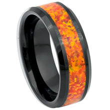 Load image into Gallery viewer, Tungsten Rings for Men Wedding Bands for Him Womens Wedding Bands for Her 8mm Orange Fire Opal Inlay Black IP Plated - Jewelry Store by Erik Rayo
