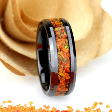 Load image into Gallery viewer, Mens Wedding Band Rings for Men Wedding Rings for Womens / Mens Rings Orange Fire Opal Inlay Black IP Plated - Jewelry Store by Erik Rayo
