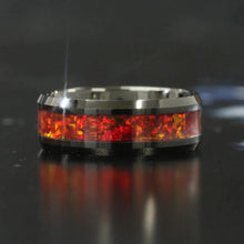 Load image into Gallery viewer, Mens Wedding Band Rings for Men Wedding Rings for Womens / Mens Rings Orange Fire Opal Inlay Black IP Plated - Jewelry Store by Erik Rayo
