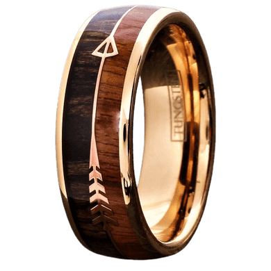 Tungsten Rings for Men Wedding Bands for Him Womens Wedding Bands for Her 8mm Rose Gold Arrow with Wood - Jewelry Store by Erik Rayo