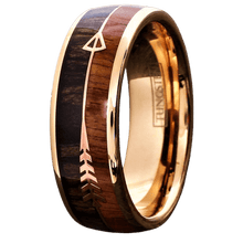 Load image into Gallery viewer, Men&#39;s Wedding Band Ring - Rose Gold Arrow with Wood Inlay - Women&#39;s &amp; Men&#39;s Wedding Rings
