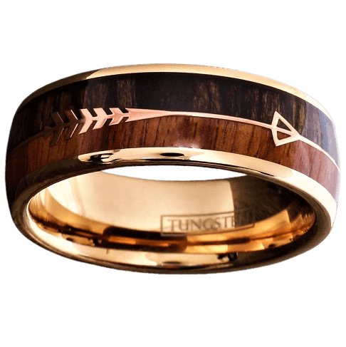 Men's Wedding Band Ring - Rose Gold Arrow with Wood Inlay - Women's & Men's Wedding Rings - Jewelry Store by Erik Rayo