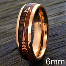 Load image into Gallery viewer, Mens Wedding Band Rings for Men Wedding Rings for Womens / Mens Rings Rose Gold Arrow with Wood - Jewelry Store by Erik Rayo
