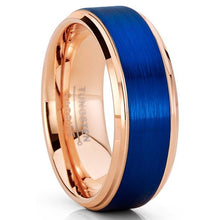 Load image into Gallery viewer, Men&#39;s Wedding Band Rings - Rose Gold &amp; Blue Brushed Textured - Wedding Rings for Men &amp; Women
