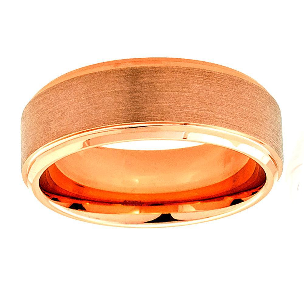 Tungsten Rings for Men Wedding Bands for Him Womens Wedding Bands for Her 8mm Rose Gold Brushed Center - Jewelry Store by Erik Rayo