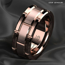 Load image into Gallery viewer, Tungsten Rings for Men Wedding Bands for Him Womens Wedding Bands for Her 8mm Rose Gold Bushed Brick Pattern - Jewelry Store by Erik Rayo
