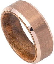 Load image into Gallery viewer, Men&#39;s Wedding Band Rings - Rose Gold IP Brushed Finish with Wood Inside - Wedding Rings for Men and Women
