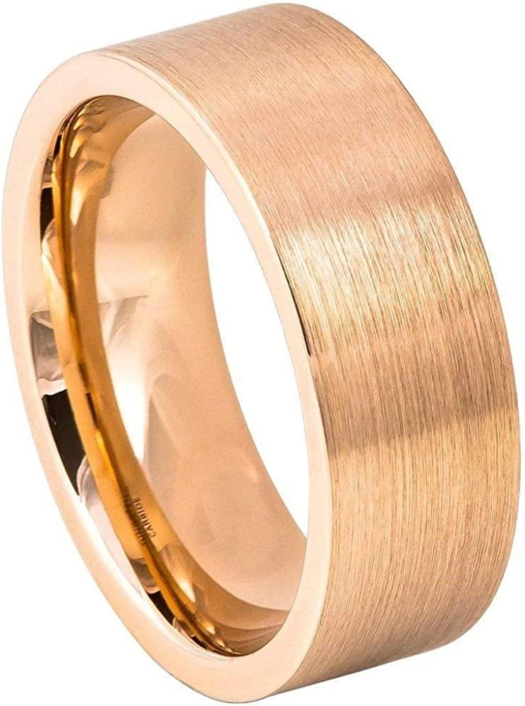 Mens Wedding Band Rose Gold Matte Brushed Pipe Cut Rings for Men and Women