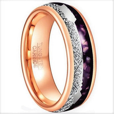 Men's Wedding Band Ring - Rose Gold, Purple Agate, Meteorite Arrow Design - Women's & Men's Wedding Rings