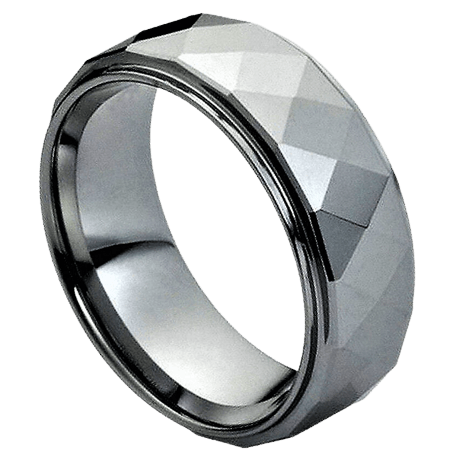 Men's Wedding Band Rings - Shiny Facet Diamond Cut Design - Wedding Rings for Men and Women