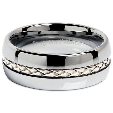Tungsten Rings for Men Wedding Bands for Him Womens Wedding Bands for Her 8mm Silver Braid Inlay Wedding Band - Jewelry Store by Erik Rayo