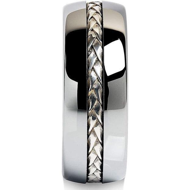 Tungsten Rings for Men Wedding Bands for Him Womens Wedding Bands for Her 8mm Silver Braid Inlay Wedding Band - Jewelry Store by Erik Rayo
