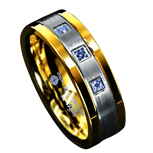 Tungsten Rings for Men Wedding Bands for Him Womens Wedding Bands for Her 8mm Silver Brushed 18K Gold Diamonds - Jewelry Store by Erik Rayo