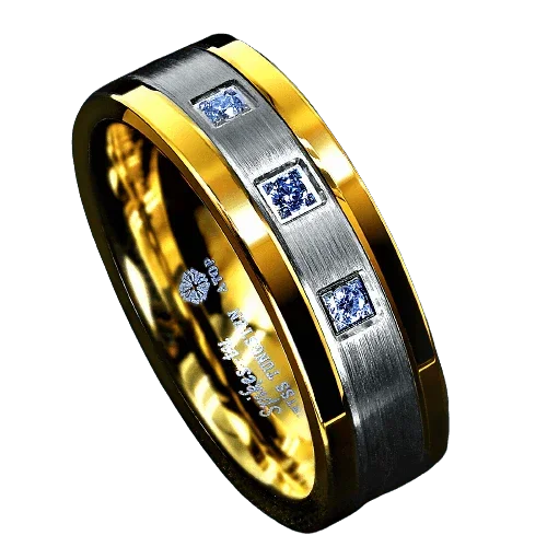 Tungsten Rings for Men Wedding Bands for Him Womens Wedding Bands for Her 8mm Diamond Gold Silver Brushed - Jewelry Store by Erik Rayo