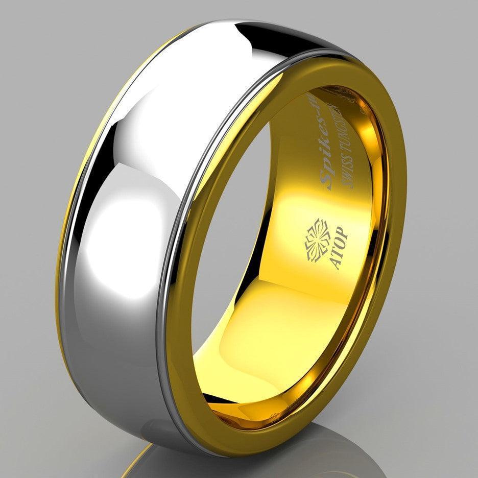 Tungsten Rings for Men Wedding Bands for Him Womens Wedding Bands for Her 8mm Silver Dome 18K Gold Band - Jewelry Store by Erik Rayo