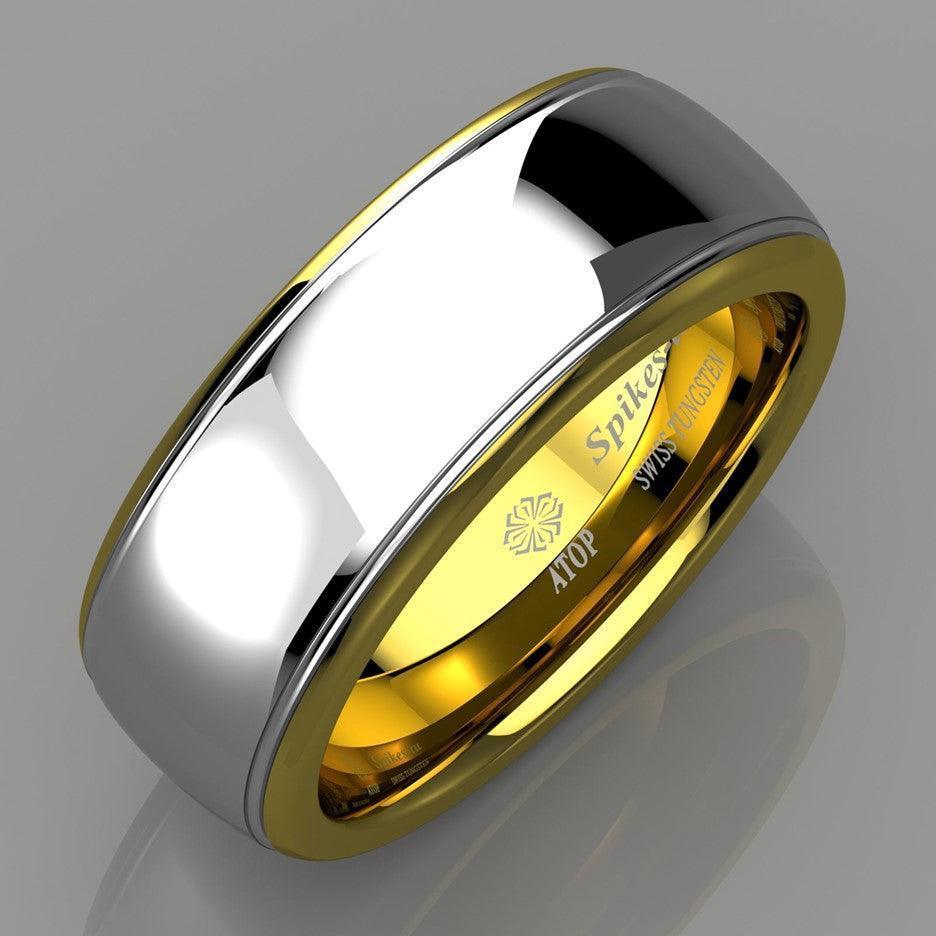 Tungsten Rings for Men Wedding Bands for Him Womens Wedding Bands for Her 8mm Silver Dome 18K Gold Band - Jewelry Store by Erik Rayo