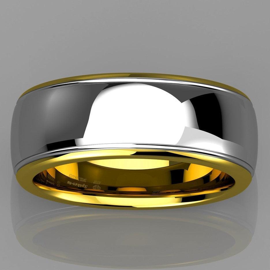 Tungsten Rings for Men Wedding Bands for Him Womens Wedding Bands for Her 8mm Silver Dome 18K Gold Band - Jewelry Store by Erik Rayo