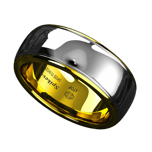 Tungsten Rings for Men Wedding Bands for Him Womens Wedding Bands for Her 8mm Silver Dome 18K Gold Band - Jewelry Store by Erik Rayo