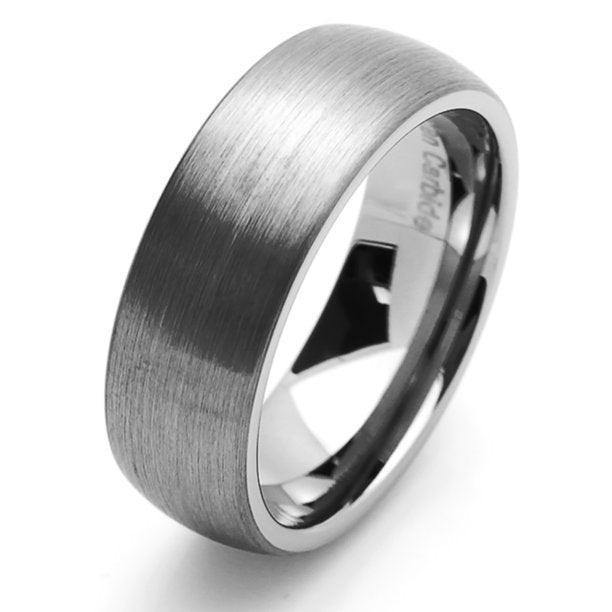 Tungsten Rings for Men Wedding Bands for Him Womens Wedding Bands for Her 8mm Silver Domed Classic Brushed Finish - Jewelry Store by Erik Rayo