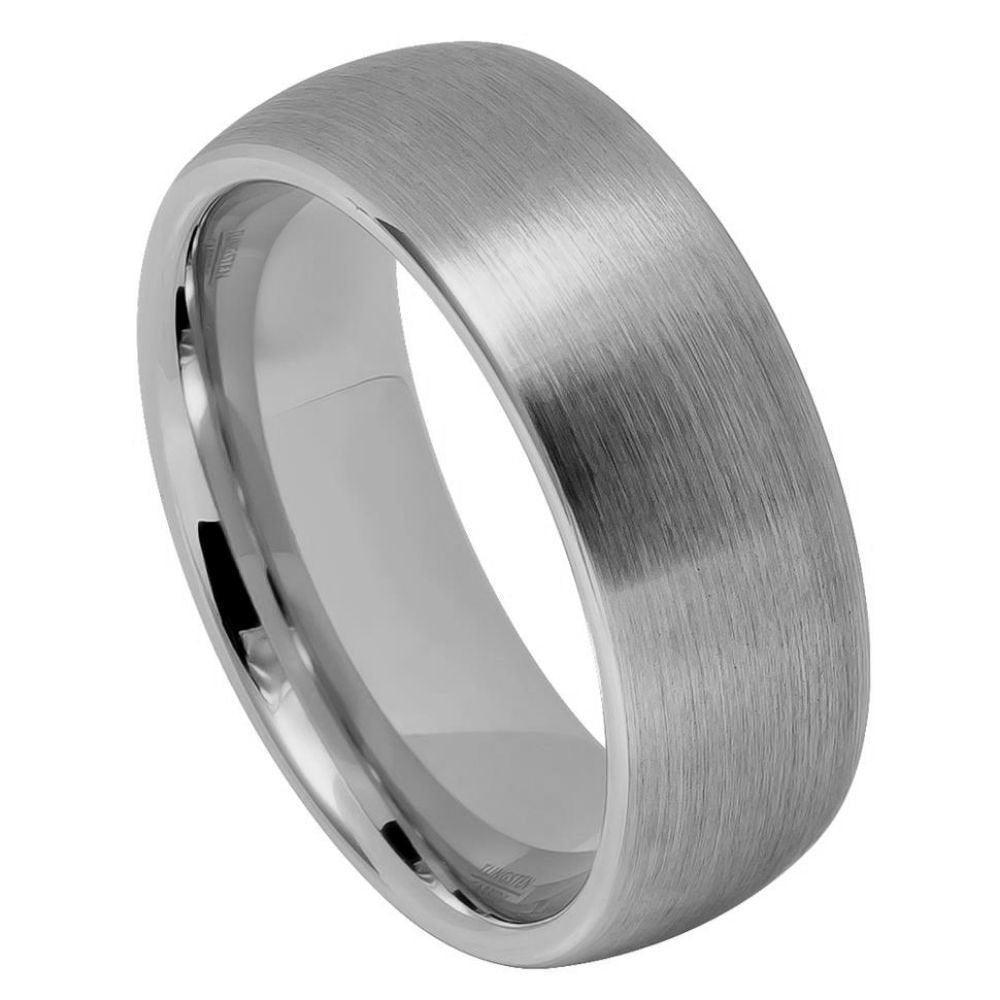 Tungsten Rings for Men Wedding Bands for Him Womens Wedding Bands for Her 8mm Silver Domed Classic Brushed Finish - Jewelry Store by Erik Rayo
