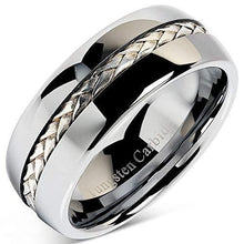 Load image into Gallery viewer, Men&#39;s Wedding Band Rings - Silver Inlay Titanium Color - Wedding Rings for Men and Women
